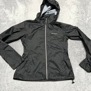Columbia Rain Jacket Womens Small Nylon Hooded Hike Coat Black